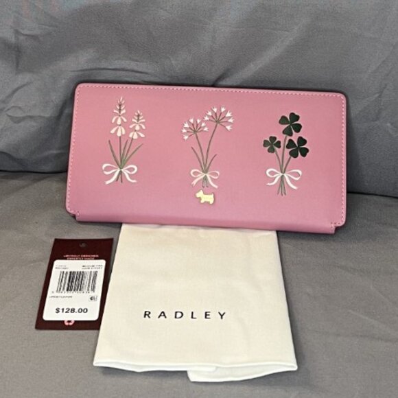 Sienna Pink Flower Lucky Charm, Leather Wallet, RADLEY LONDON, NWT - Picture 1 of 6
